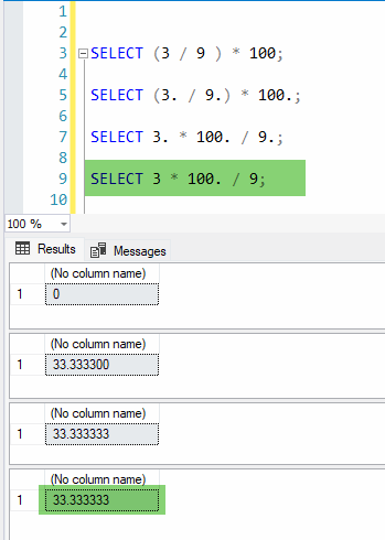 Basic Percentage Calculation - against canned values.